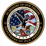 In Memory Of Our Troops metal Sign Rudy Edwards 14×14 Round