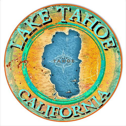 Lake Tahoe California Metal Sign By Phil Hamilton 24×24 Round