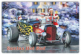 Santa’s Hot Rod Metal Christmas Holiday Metal Sign by Artist Bob Kramer 12×18