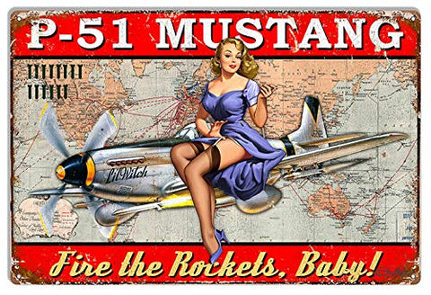 P-51 Mustang Airplane Pin Up Girl Baby Sign By Steve McDonald 12×18