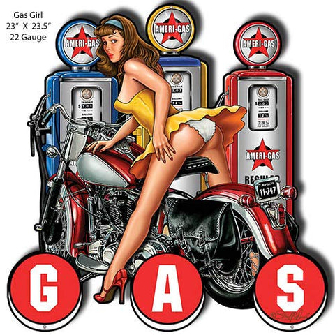 Gas Pump Pin Up Girl Cut Out Metal Sign By Steve McDonald 23×23.5
