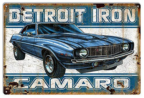 Detroit Iron Camaro Reproduction Hot Rod Metal Sign 12×18