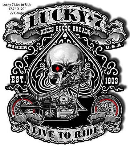 Lucky 7 Motorcycle Cut Out Metal Sign By Steve McDonald 17.7×20