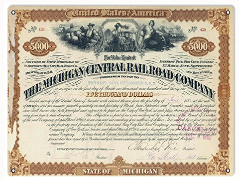 Reproduction Michigan Railroad Co. Stock Sign 9x12