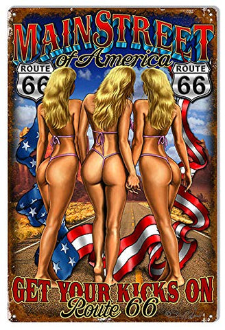 Main Street Pin Up Girls Garage Art Metal Sign By Steve McDonald 12×18