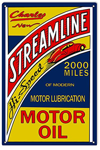 Streamline Charles Motor Oil Reproduction Man Cave Metal Sign 18x30