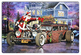 Rat Rod Low Rider Christmas Metal Sign With Santa By Artist Bob Kramer 12×18