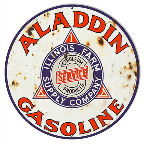 Aladdin Gasoline Reproduction Vintage Metal Sign 14×14 Round