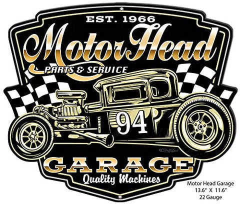 Motor Head Cut Out Garage Art Metal Sign By Steve McDonald 11.6×13.6