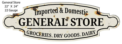 General Store Grocery Goods Cut Out Country Metal Sign 8×24