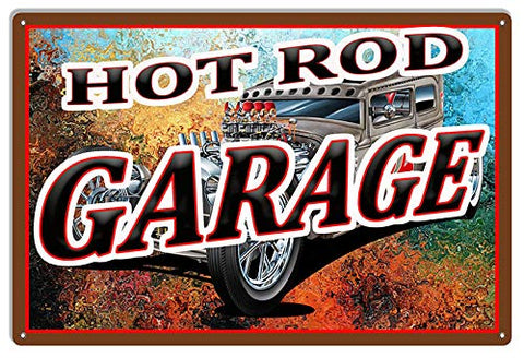 Hot Rod Garage Man Cave Garage Art Large Metal Sign 16×24