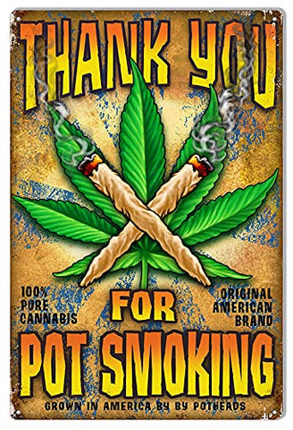 Pot Smoking Marijuana Man Cave Metal Sign By Steve McDonald 12×18
