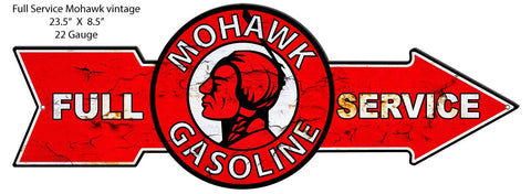Mohawk Gas Full Service Mohawk Gas Aged Looking Repro’d Metal Sign 23.5×8.5