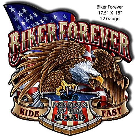 Biker Forever Cut Out Man Cave Metal Sign By Steve McDonald 17.5×18