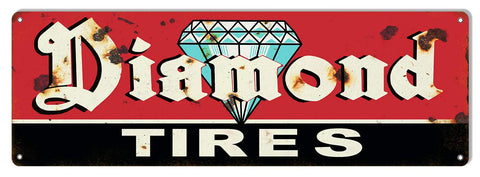Diamond Tires Vintage Large Metal Sign 8×24