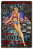 American Hot Rod Pin Up Girl Garage Metal Sign By Steve McDonald 12×18