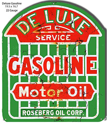 DeLuxe Gasoline Cut Out Reproduction Motor Oil Metal Sign 16.7×19.5