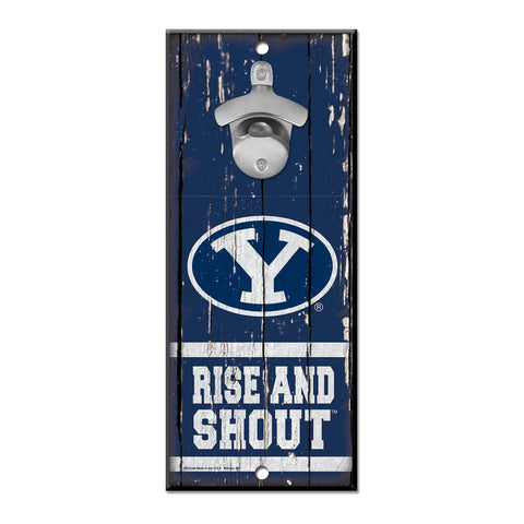 BYU Cougars Sign Wood 5x11 Bottle Opener Slogan