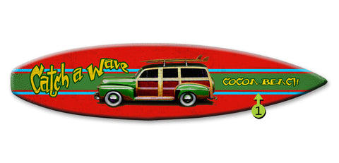 Catch a Wave Surfboard Wood Sign 8x32