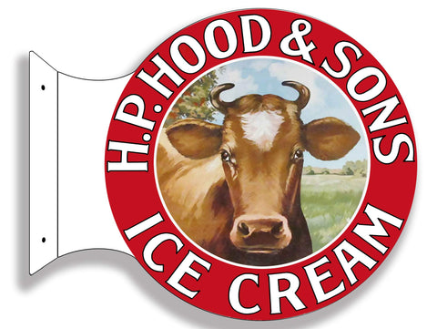 ArtFuzz Hood and Sons Ice Cream 15?x 15? Rd 22g Metal Flange Sign Reproduction