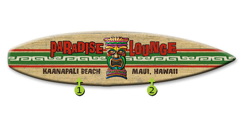 Paradise Lounge Surfboard Wood Sign 8x32