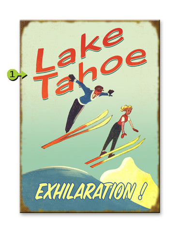 Exhilarated Cartoon Skiiers Wood Sign 23x31