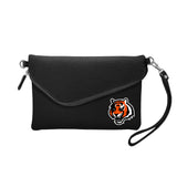 Cincinnati Bengals Purse Pebble Fold Over Crossbody Black   Special Order