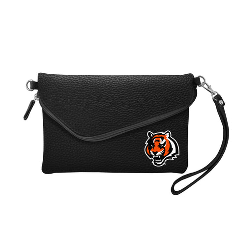 Cincinnati Bengals Purse Pebble Fold Over Crossbody Black   Special Order