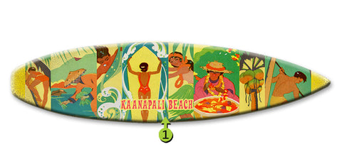 Hawaiian Scenes Surfboard Wood Sign 8x32