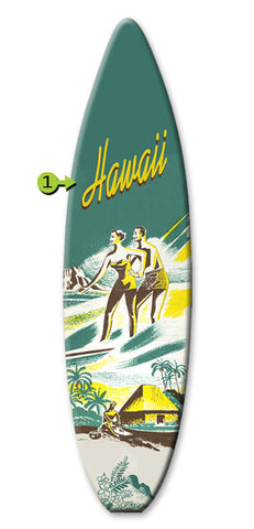 Couple Surfing Surfboard Wood Sign 8x32