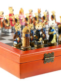 Chess Set - Cats & Dogs Resin Men on Cherry Stained Chest