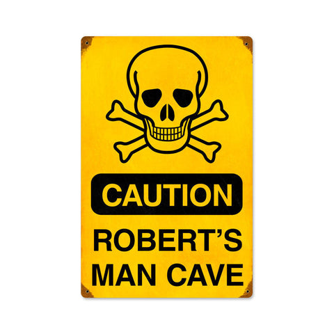 Caution Man Cave Metal Sign Wall Decor 12 x 18
