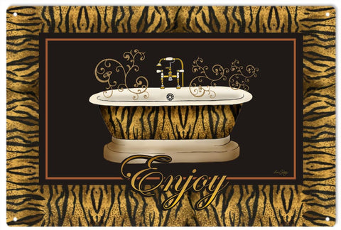 Vintage Leopard Enjoy Bathtub Metal Sign