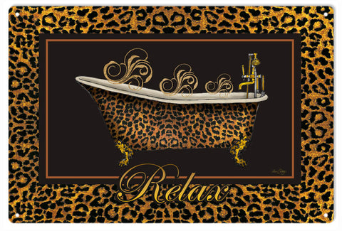 Vintage Leopard Claw Tub Relax Metal Sign