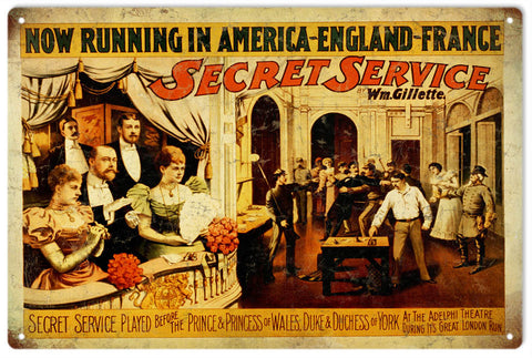 Vintage Secret Sevice Play Metal Sign