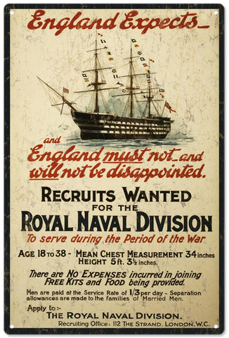 Vintage England Royal Naval Metal Sign