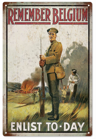 Vintage Remember Belgium Metal Sign