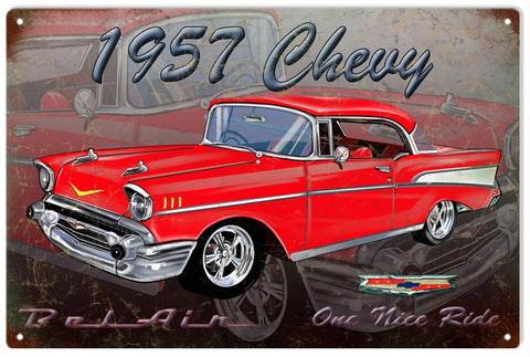 Vintage 1957 Chevy Bel Air Metal Sign