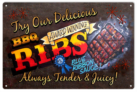 BBQ Ribs Bar Metal Sign
