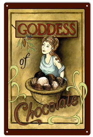 Vintage Goddess Of Chocolates Metal Sign