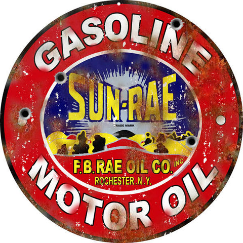 Vintage Sun Rae Gasoline Metal Sign