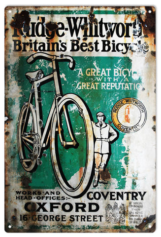 Rudge Whitworth Bicycle Metal Sign
