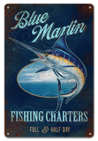 Blue Marlins Fishing Charters Metal Sign