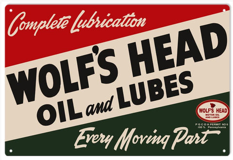 Wolfs Head Oil And Lube Metal Sign
