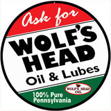Wolfs Head Oil And Lube Metal Sign