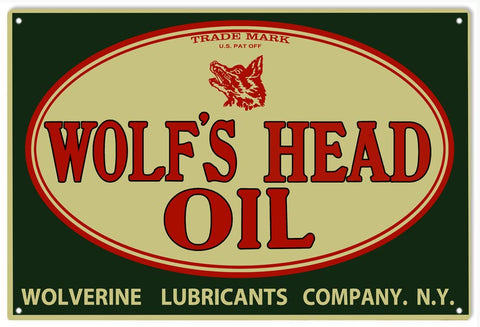 Wolfs Head Oil Metal Sign