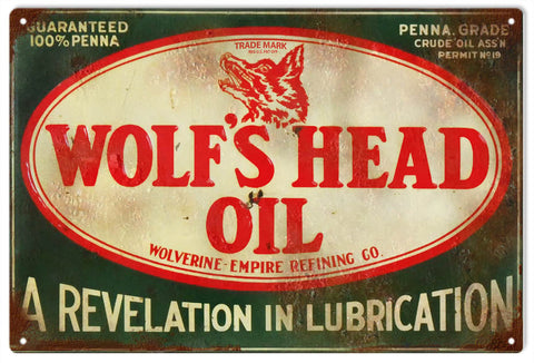 Vintage Wolfs Head Oil Metal Sign