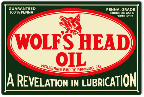 Wolfs Head Oil Metal Sign