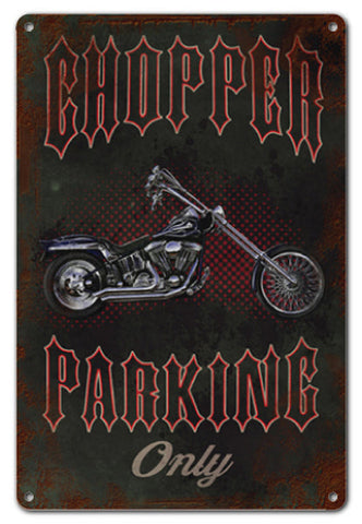 Vintage Chopper Parking Only Metal Sign