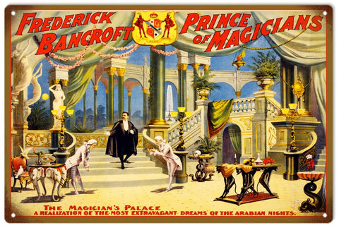 Vintage Frederick Bancroft Magician Metal Sign
